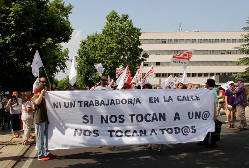 Una de las pancartas exhibidas por los trabajadores.