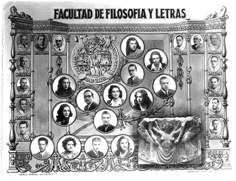 La orla de Carmen Martín Gaite. Se licenció en Filologías Románica en la Facultad de Letras de la Universidad de Salamanca en 1948. Compartió aula y pupitre con Agustín García Calvo, Federico Latorre, M.ª Dolores Ruiz Olivera, Natalia Guilarte y José Ignacio Aldecoa Isasi, entre otros compañeros. 