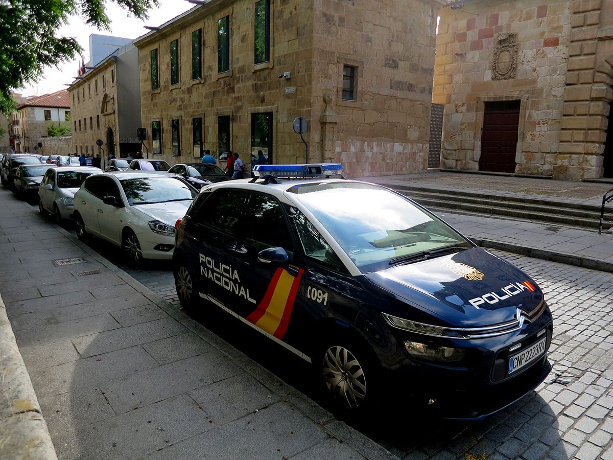 Un coche de la Policía Nacional frente a los juzgados.