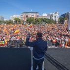 El líder de Vox, Santiago Abascal, en un mitin en la Plaza de Colón de Madrid. (Archivo)
