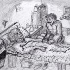 "El adiós de Catorcena a Lucinda". (Dibujo de E. Jiménez, marzo 2021)