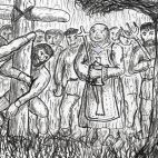 Alzando la Cruz en el bosque. (Dibujo de E. Jiménez, marzo 2021)