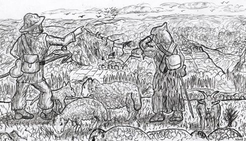 "Desde el Mediomundo" (Dibujo de E. Jiménez, abril 2021)