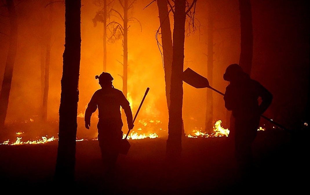 Miembros de la lucha contra incendios en el fuego, en la sierra de La Culebra. (Ical) ARCHIVO.