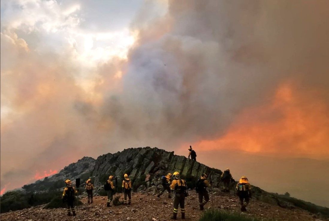Brigadas forestales en el incendio de Monsagro.