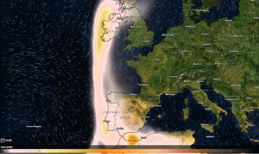 El polvo en suspensión procedente de África sobre Europa (Meteored)