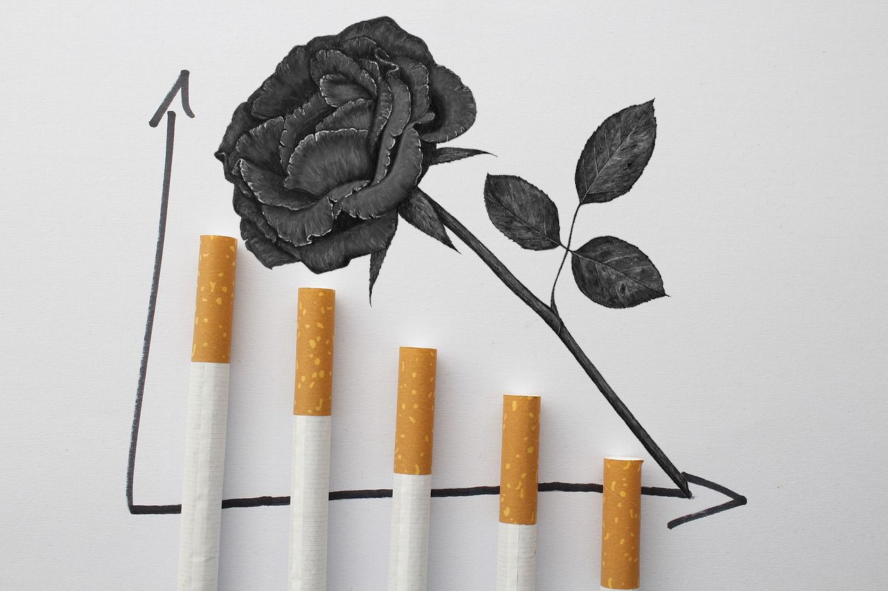 Una rosa negra con cigarros.