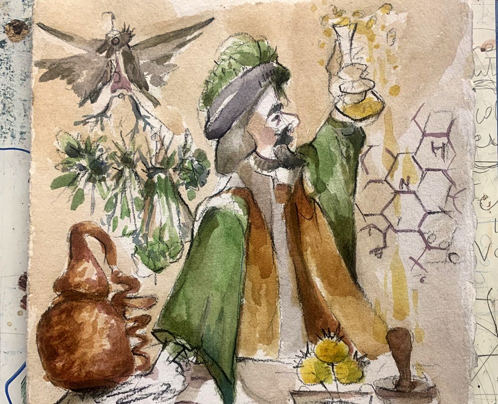 Un galeno con pócimas y ungüentos. Ilustración Chema Martín, responsable de la academia Cibeles. Un galeno con pócimas y ungüentos. Ilustración Chema Martín, responsable de la academia Cibeles.