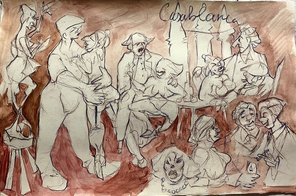 Quizá una noche en 'El Casablanca', uno de los bares más famosos del barrio Chino de Salamanca. Ilustración. Chema Martín. Quizá una noche en 'El Casablanca', uno de los bares más famosos del barrio Chino de Salamanca. Ilustración. Chema Martín.