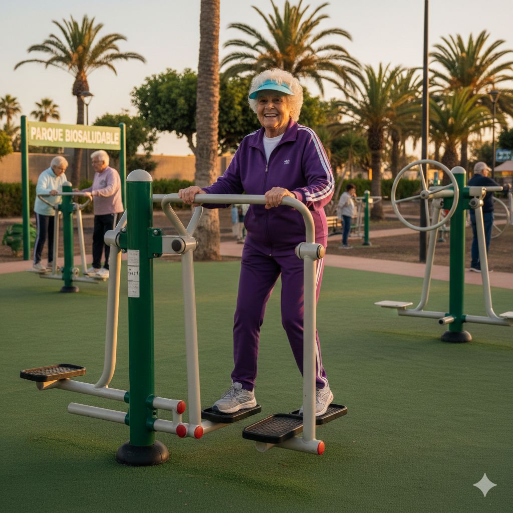 Una mujer haciendo ejercicio en un parque biosaludable.