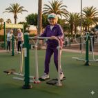 Una mujer haciendo ejercicio en un parque biosaludable.