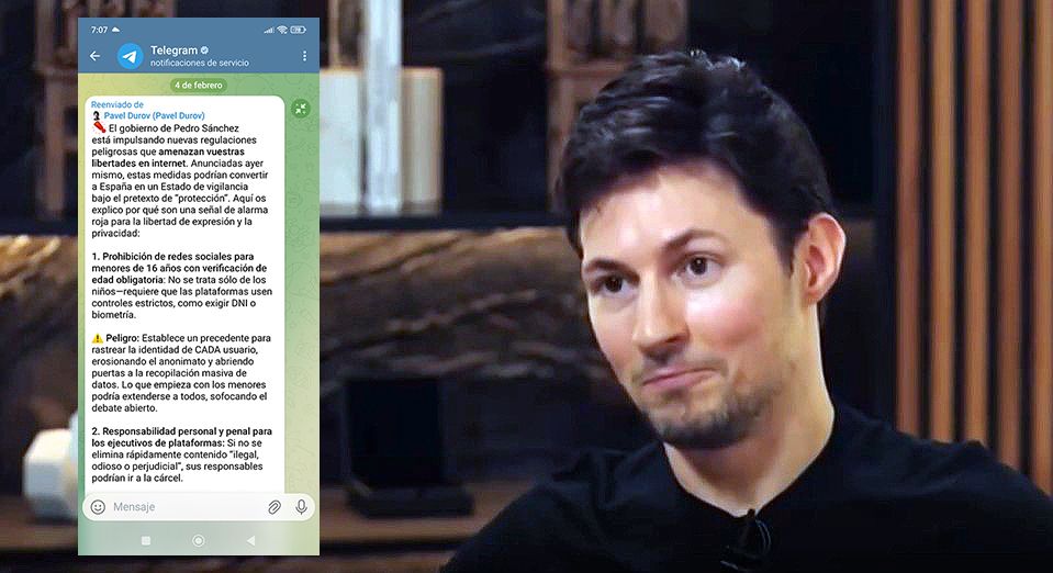 Pavel Durov, cofundador de Telegram, y parte de su mensaje.
