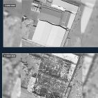 El antes y el después de un bombardeo americano en Teherán. Fotografía. Casa Blanca.