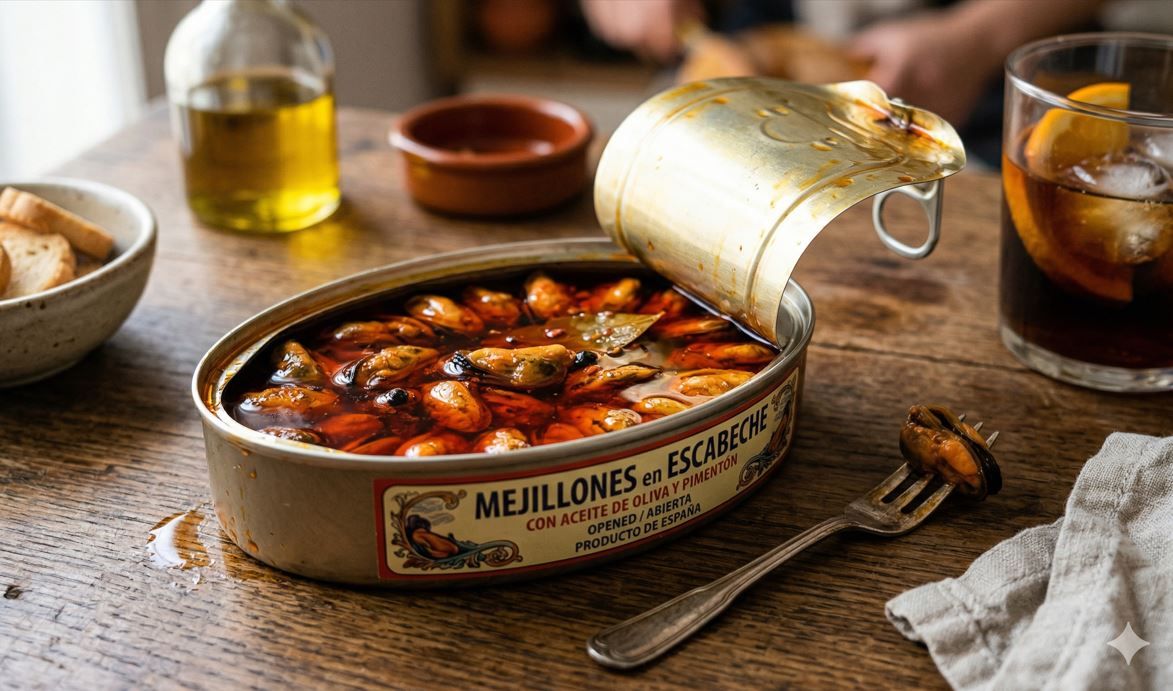 Una lata de mejillones en escabeche. (Imagen generada por IA)
