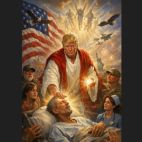 Trump caracterizado como Jesucristo en una imagen generada con IA que subió a su red social y luego la retiró, pero ya era tarde.
