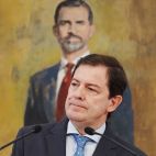 Rubén Cacho / ICAL. El presidente de la Junta de Castilla y León, Alfonso Fernández Mañueco, comparece en rueda de prensa.