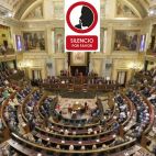 Congreso de los Diputados con el cartel de Silencio. 