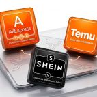 Los logos de Aliexpress, Shein y Temu. (Imagen generada con IA)