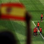 Los jugadores de la selección española de fútbol en el terreno de juego. Fotografía. RFEF. 