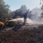 Bomberos forestales de CyL sofocando un incendio. (ARCHIVO)