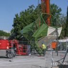 Montaje de la rana en el parque de Würzburg. (Foto: Pablo de la Peña)
