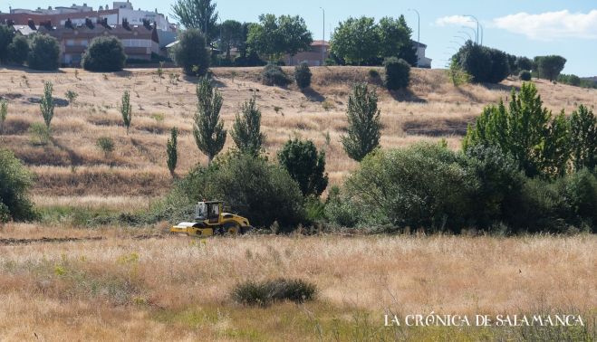 Maquinaria pesada y camiones en la pradera natural de El Zurguén. Maquinaria pesada y camiones en la pradera natural de El Zurguén.