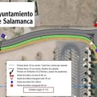 La carretera, acera y carril bici en el lateral del parking de La Aldehuela