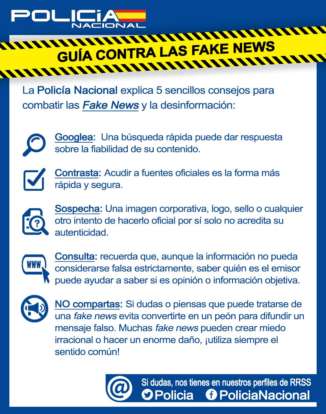 Cinco consejos de la Policía Nacional para detectar las falsas noticias, fake news.