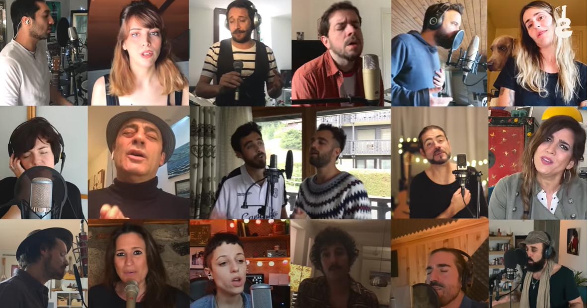 Los artistas que participan en el vídeo solidario.