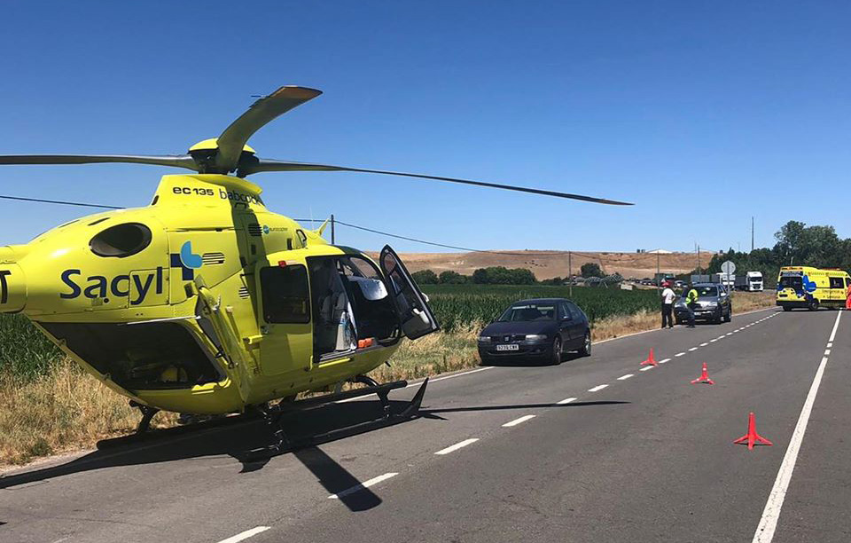 El accidente ocurrió en el término municipal de Garcihernández. Foto. Helicóptero de Sacyl.