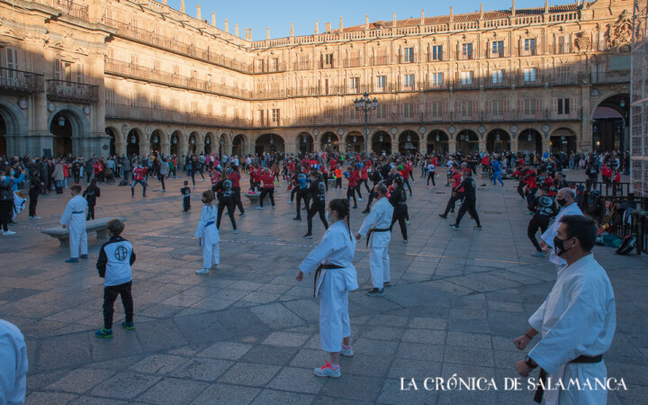 Decenas de personas de distintas disciplinas deportivas se dieron cita en la Plaza Mayor de Salamanca.