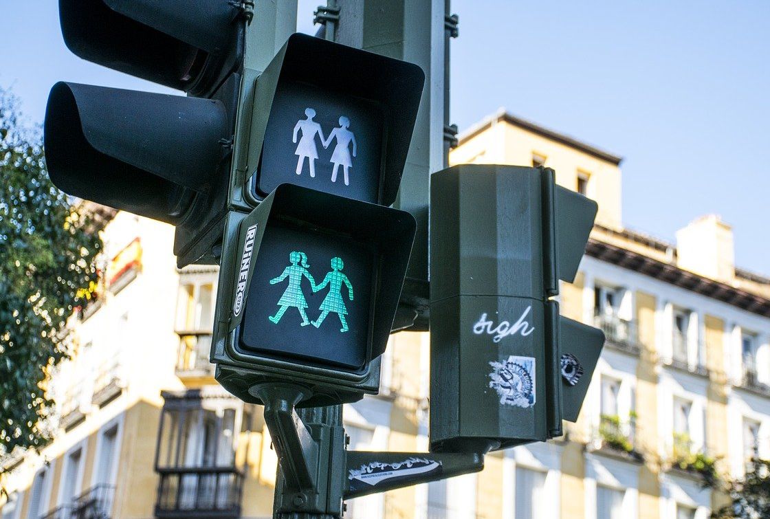 Semáforo en el barrio madrileño de Malasaña