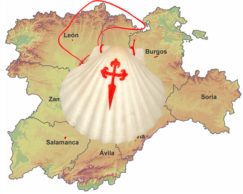 El mapa de CyL con la concha de Santiago Apóstol.